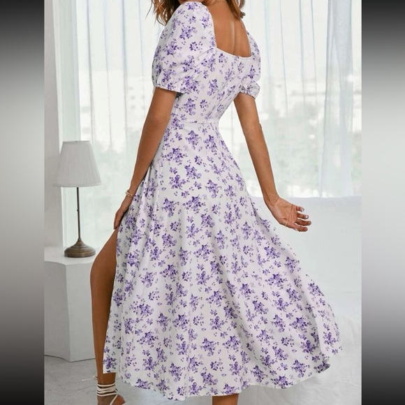 Boho floral print know front slit thigh maxi dress - Picture 14 of 16